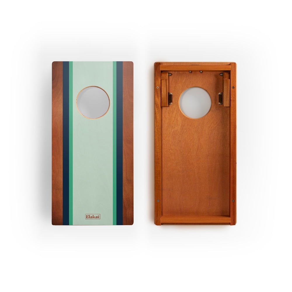 1ft x 2ft Graphic Wood Travel Cornhole Set | Classic Beach Stripes Collection - Gidget EGCH12P-01-WB | American Cornhole Association