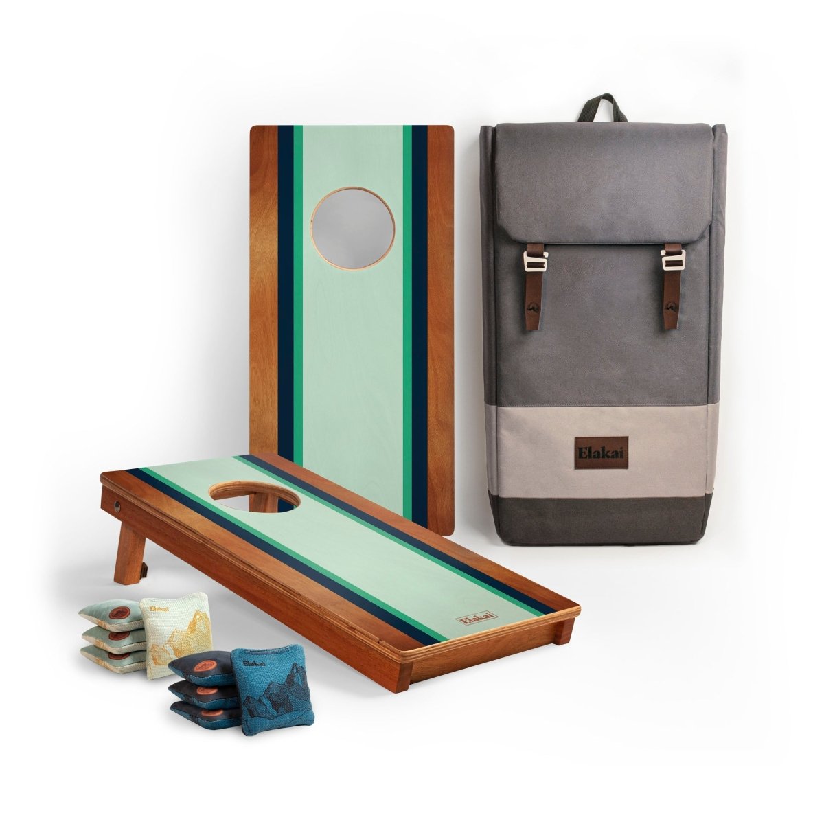 1ft x 2ft Graphic Wood Travel Cornhole Set | Classic Beach Stripes Collection - Gidget EGCH12P-01-WB | American Cornhole Association