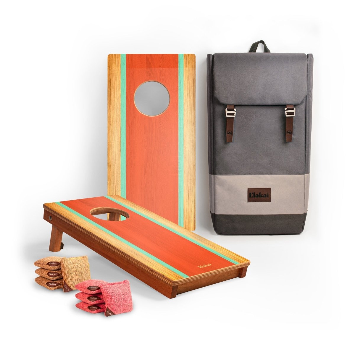 1ft x 2ft Graphic Wood Travel Cornhole Set | Classic Beach Stripes Collection - Guppy EGCH12P-57-WB | American Cornhole Association