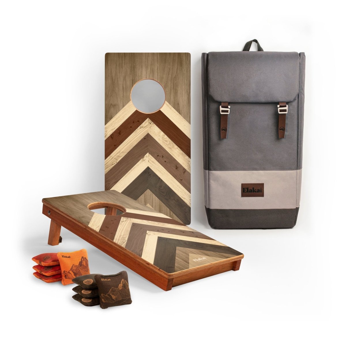 1ft x 2ft Graphic Wood Travel Cornhole Set | Modern Angle Collection - Terra Chevron EGCH12P-02-WB | American Cornhole Association
