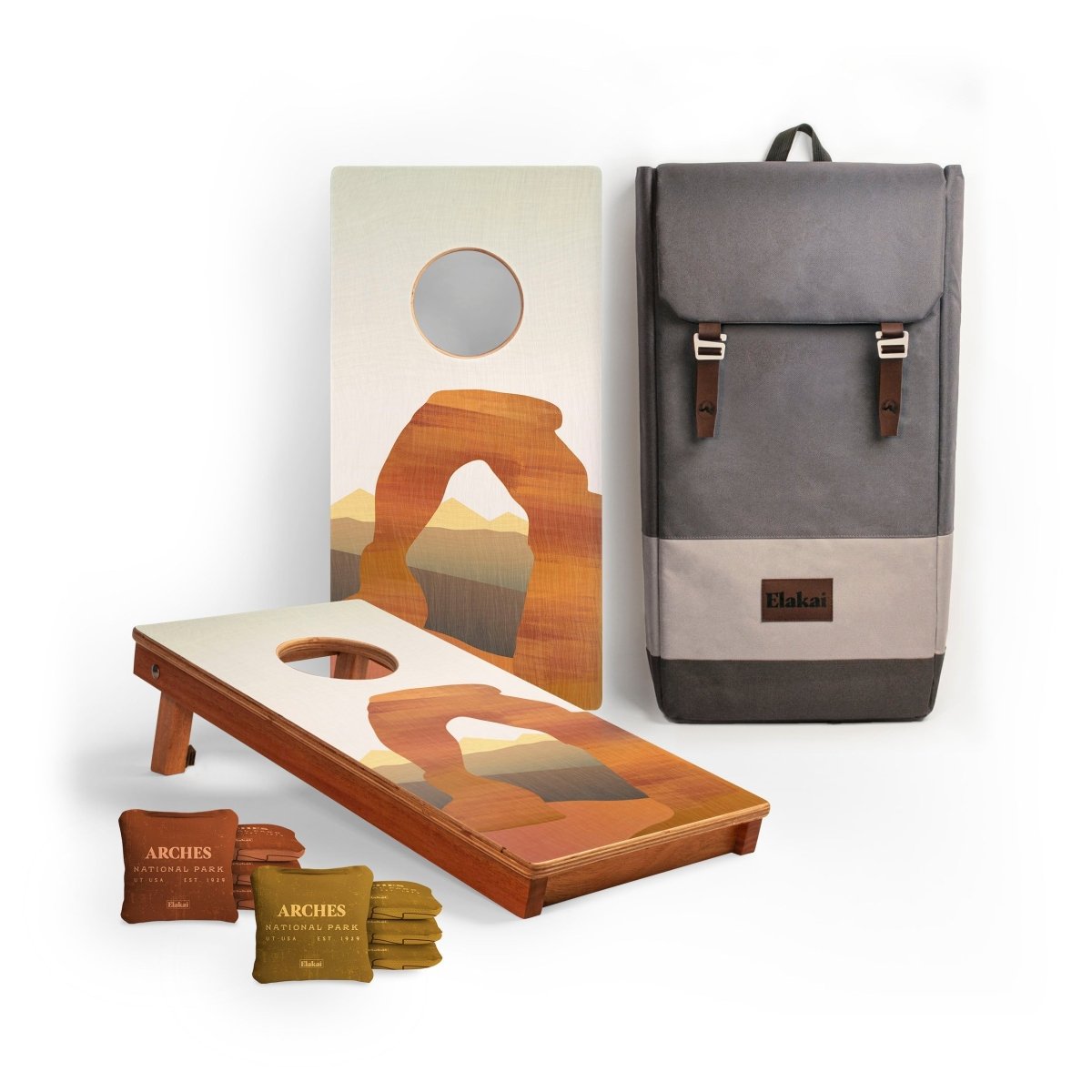1ft x 2ft Graphic Wood Travel Cornhole Set | National Parks Inspired Collection - Arches EGCH12P-07-WB | American Cornhole Association