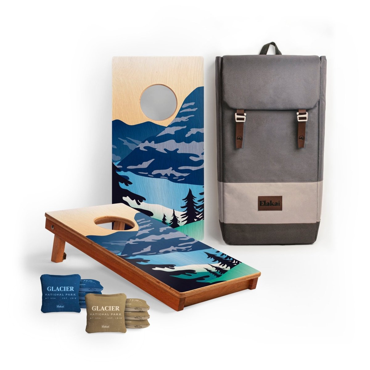 1ft x 2ft Graphic Wood Travel Cornhole Set | National Parks Inspired Collection - Glacier EGCH12P-14-WB | American Cornhole Association