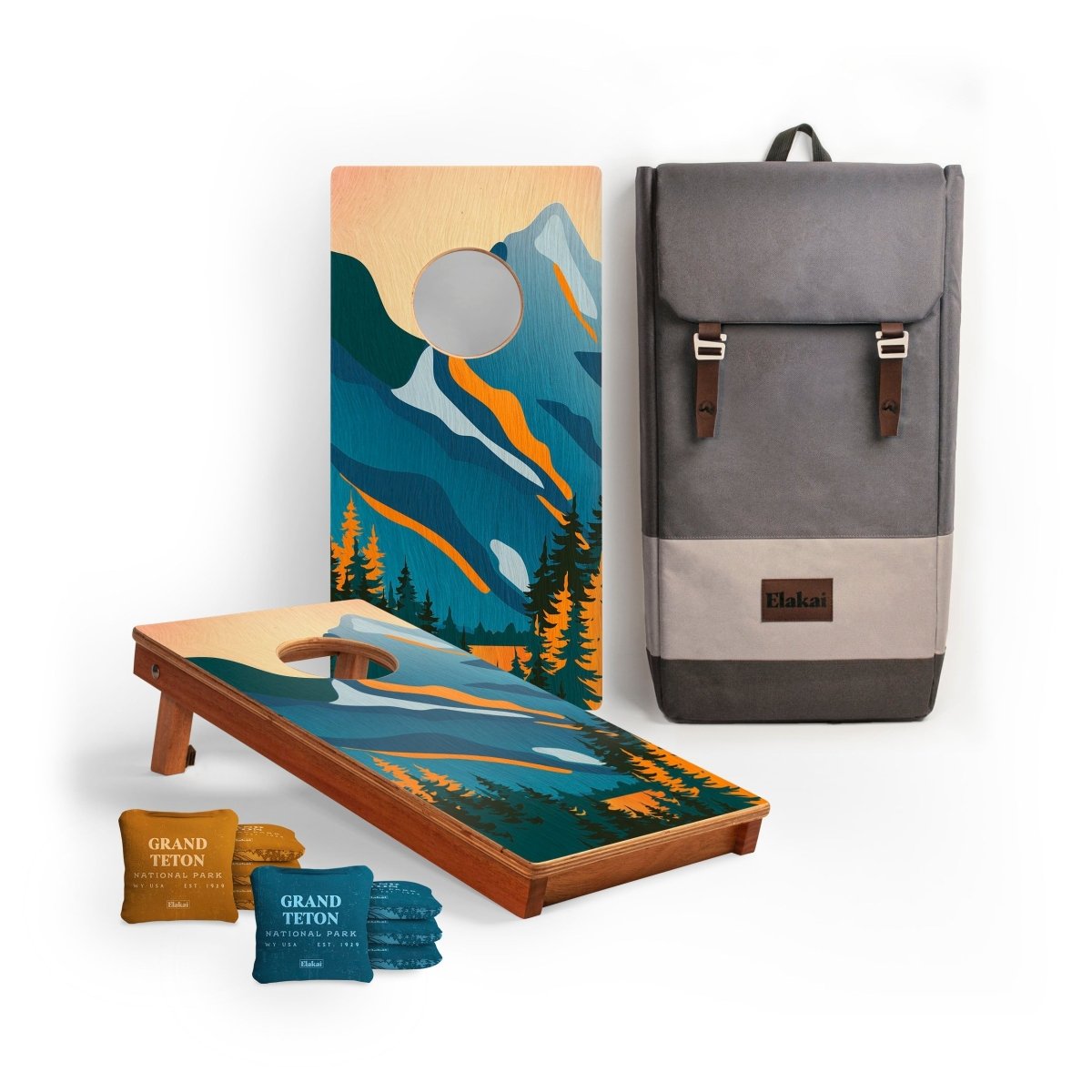 1ft x 2ft Graphic Wood Travel Cornhole Set | National Parks Inspired Collection - Grand Teton EGCH12P-18-WB | American Cornhole Association