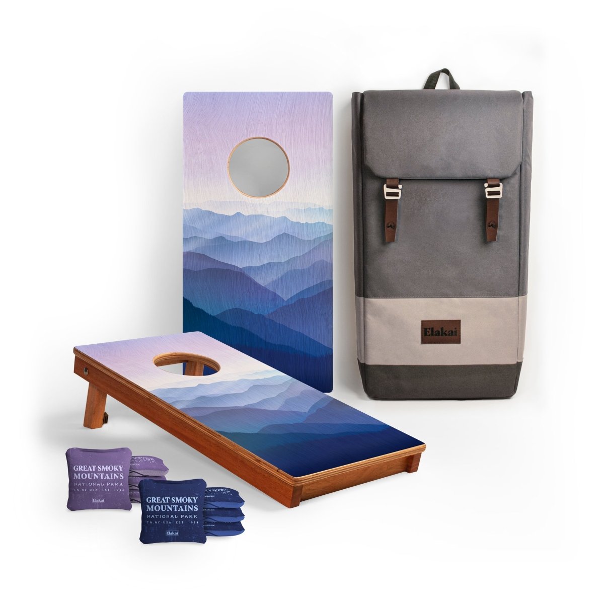 1ft x 2ft Graphic Wood Travel Cornhole Set | National Parks Inspired Collection - Great Smoky Mountains EGCH12P-50-WB | American Cornhole Association