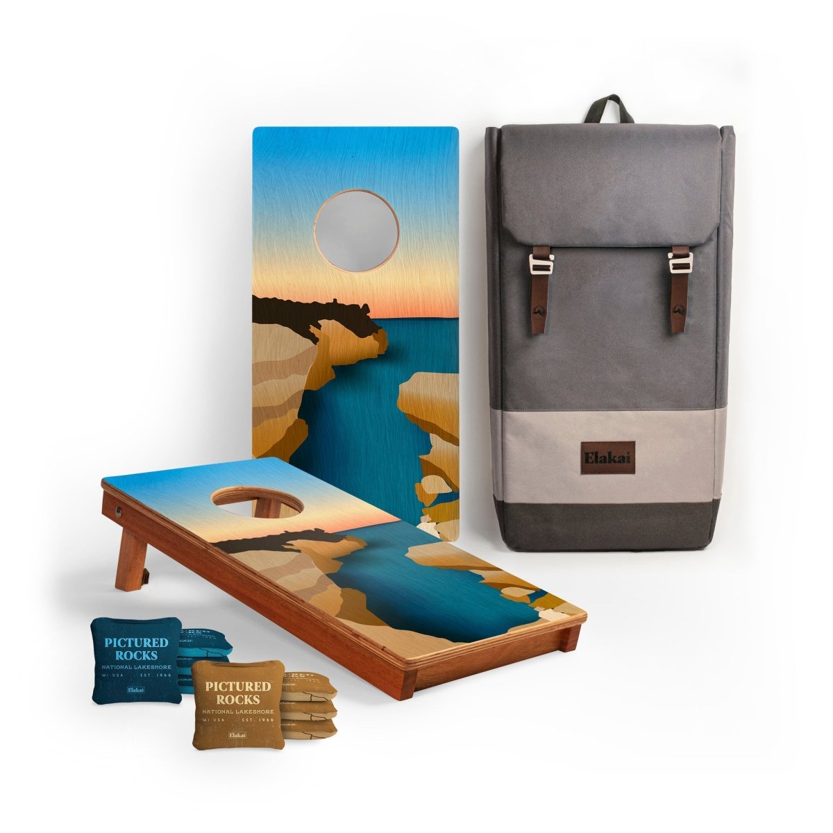 1ft x 2ft Graphic Wood Travel Cornhole Set | National Parks Inspired Collection - Pictured Rocks EGCH12P-24-WB | American Cornhole Association