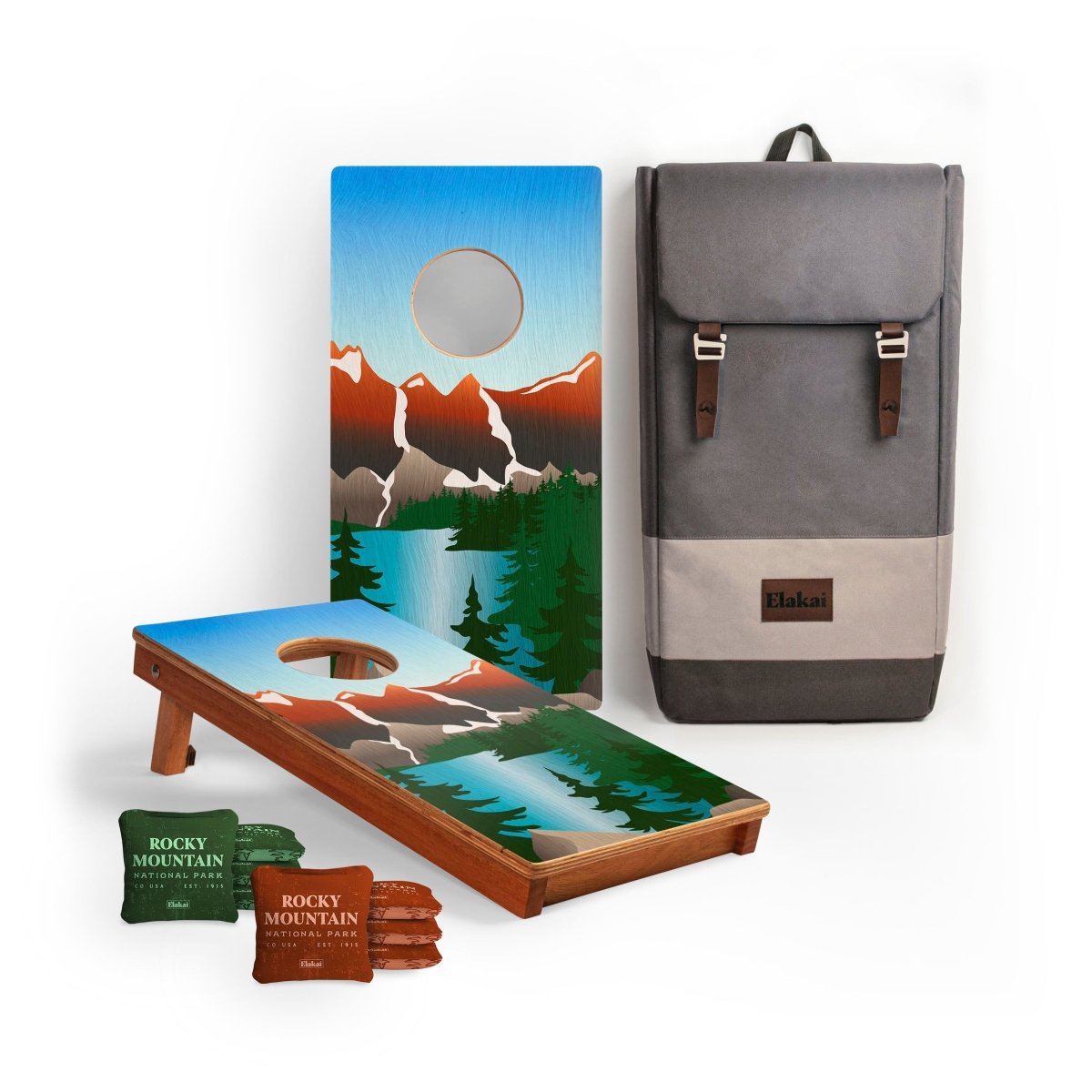 1ft x 2ft Graphic Wood Travel Cornhole Set | National Parks Inspired Collection - Rocky Mountains EGCH12P-13-WB | American Cornhole Association