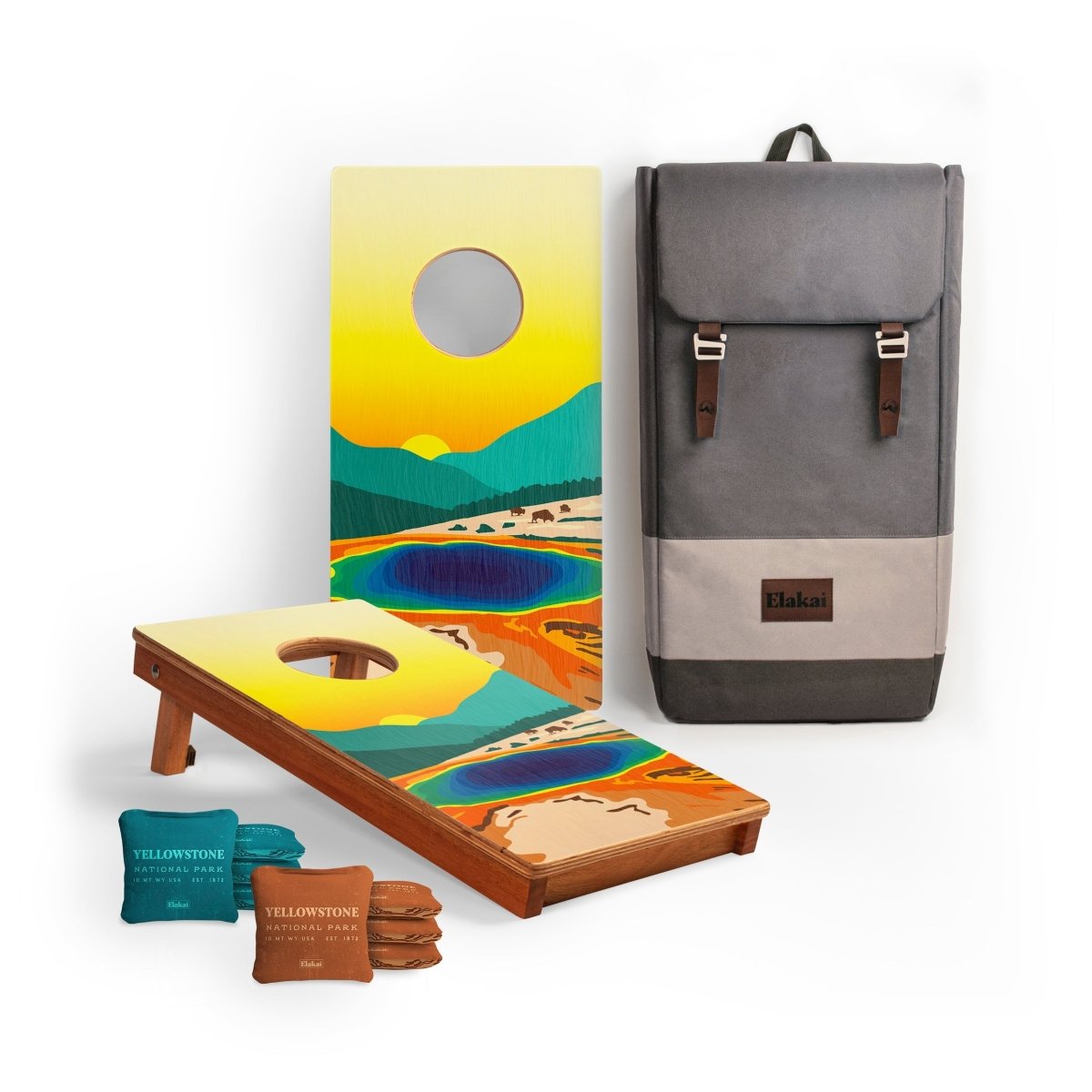 1ft x 2ft Graphic Wood Travel Cornhole Set | National Parks Inspired Collection - Yellowstone EGCH12P-48-WB | American Cornhole Association