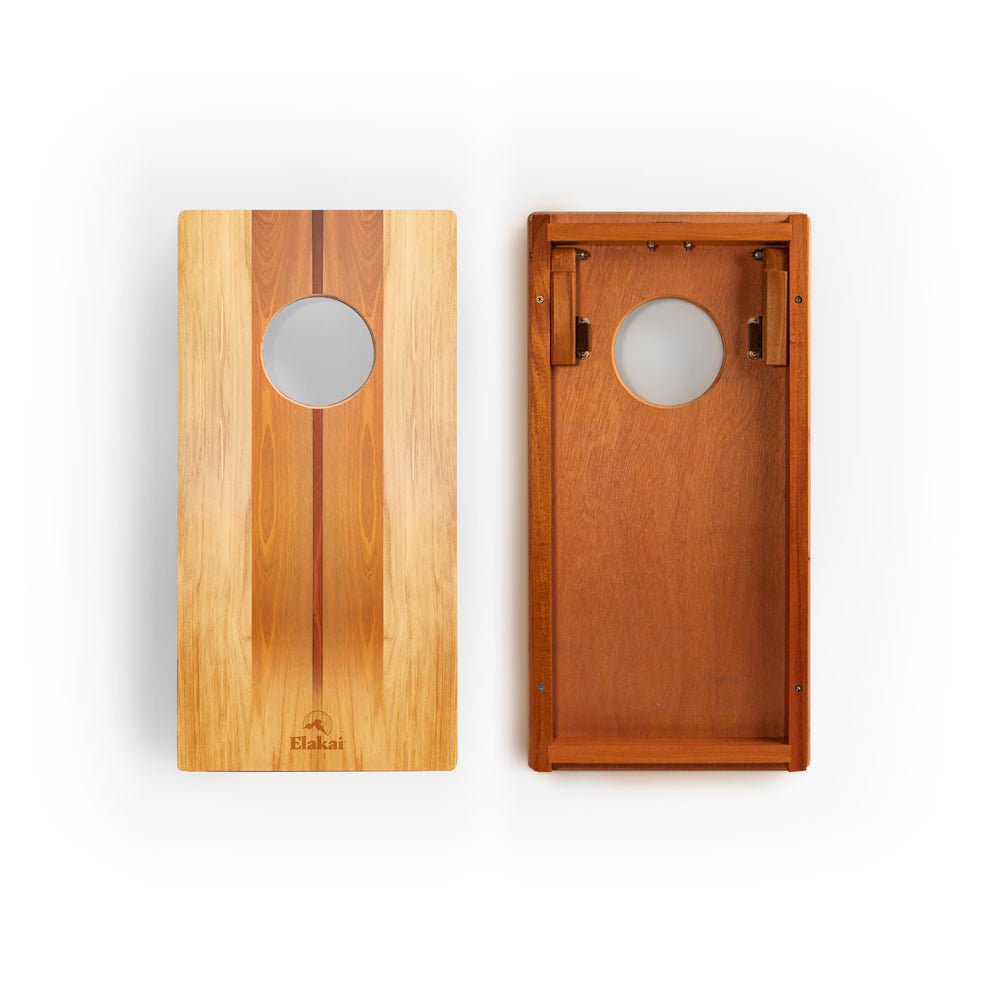 1ft x 2ft Graphic Wood Travel Cornhole Set | Natural Surf Beach Collection - Woody EGCH12P-05-WB | American Cornhole Association