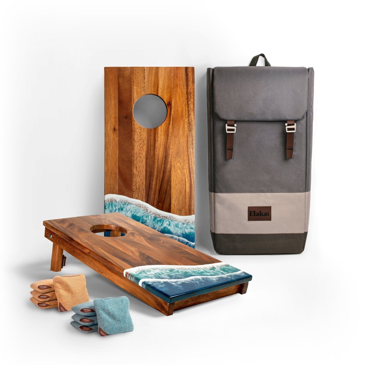 1ft x 2ft Resin & Wood Travel Cornhole Set | Beach Wave - EGCH12R-03-WB | American Cornhole Association