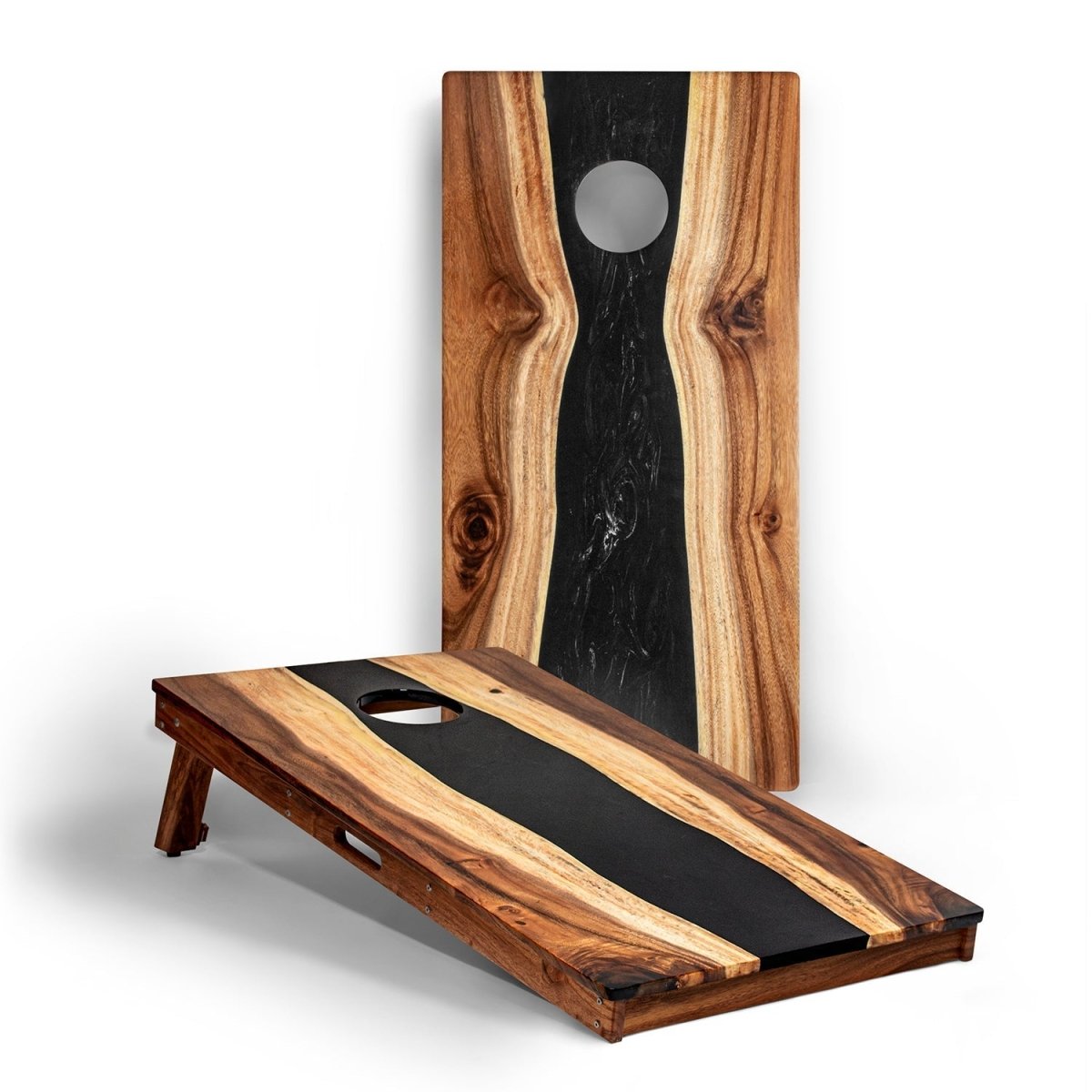 2ft x 4ft Resin & Wood Classic Cornhole Set | Live Edge River Collection - Black EGCH24RLE-11 | American Cornhole Association