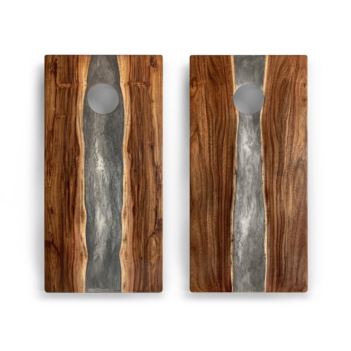2ft x 4ft Resin & Wood Classic Cornhole Set | Live Edge River Collection - Gray Stone EGCH24RLE-10 | American Cornhole Association