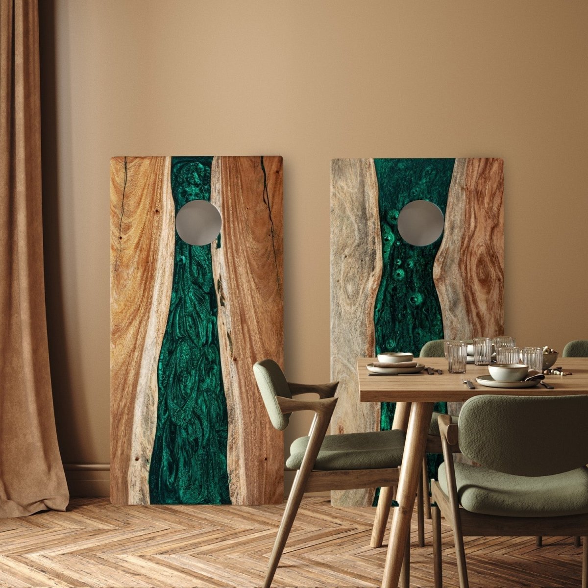 2ft x 4ft Resin & Wood Classic Cornhole Set | Live Edge River Collection - Green Pearl EGCH24RLE-01 | American Cornhole Association