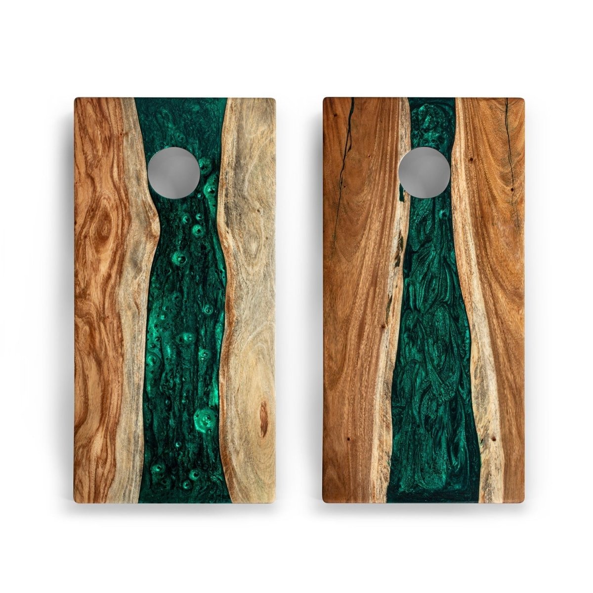 2ft x 4ft Resin & Wood Classic Cornhole Set | Live Edge River Collection - Green Pearl EGCH24RLE-01 | American Cornhole Association
