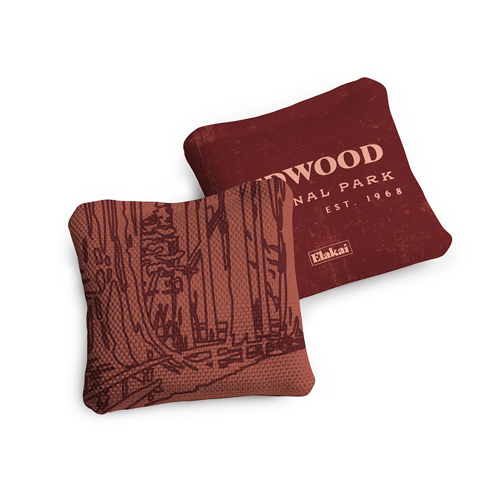 4 - in Travel Dual - Sided Cornhole Bags | National Parks Collection - Redwoods Burgundy EGCB44TS-43 | American Cornhole Association