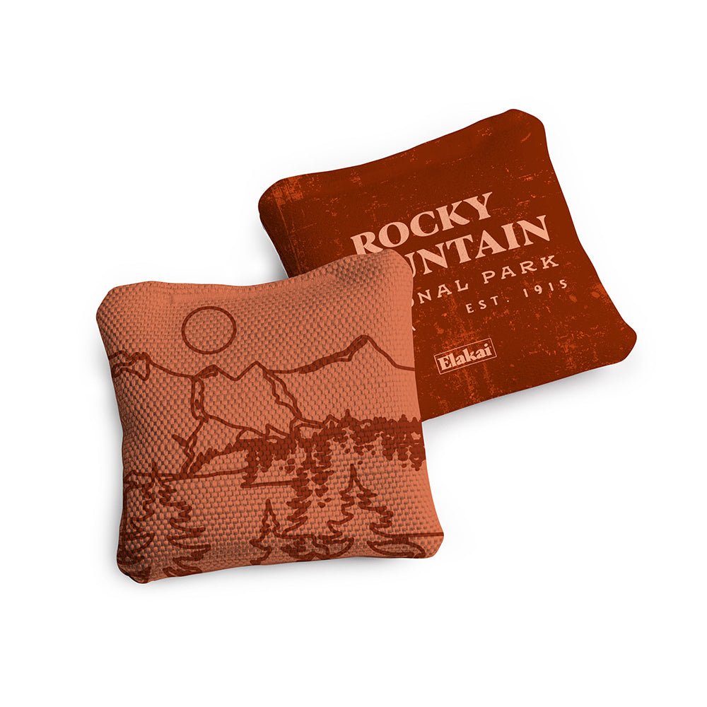 4 - in Travel Dual - Sided Cornhole Bags | National Parks Collection - Rocky Mountain Burnt Orange EGCB44TS-45 | American Cornhole Association