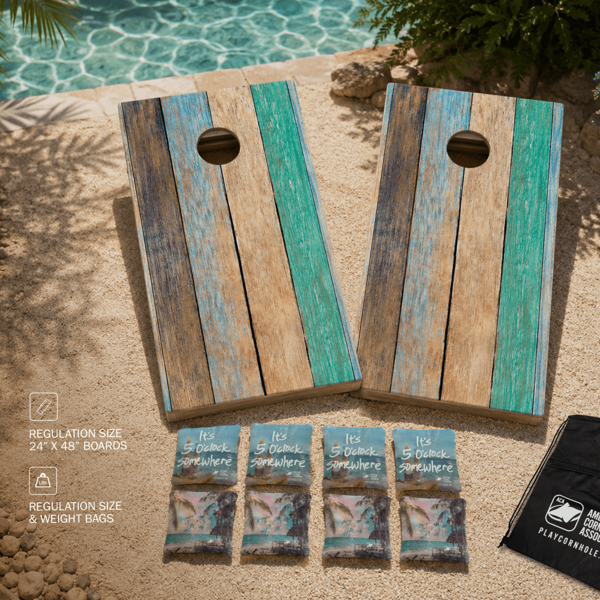 5 O'Clock Somewhere Official ACA Regulation 2x4 Cornhole Set - | American Cornhole Association