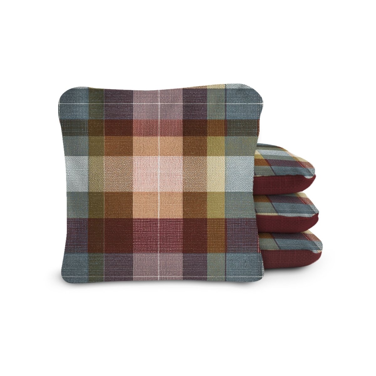 6-in Dual-Sided Cornhole Bags | Plaid Collection - Classic Patchwork Plaid Deep Maroon EGCB66TS-57 | American Cornhole Association