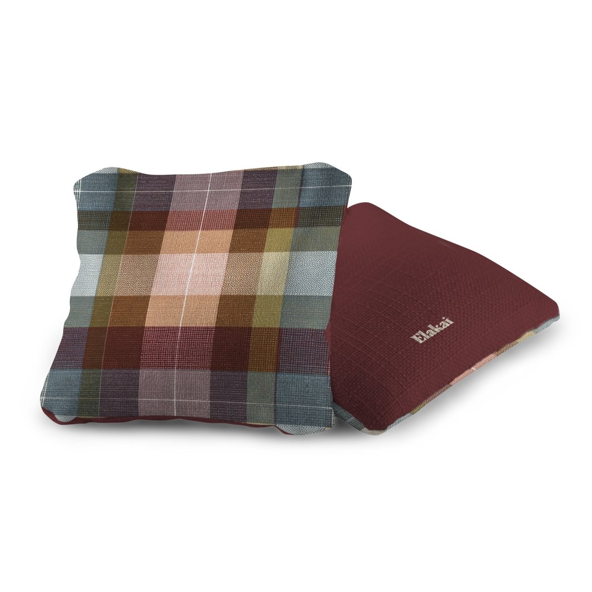 6-in Dual-Sided Cornhole Bags | Plaid Collection - Classic Patchwork Plaid Deep Maroon EGCB66TS-57 | American Cornhole Association