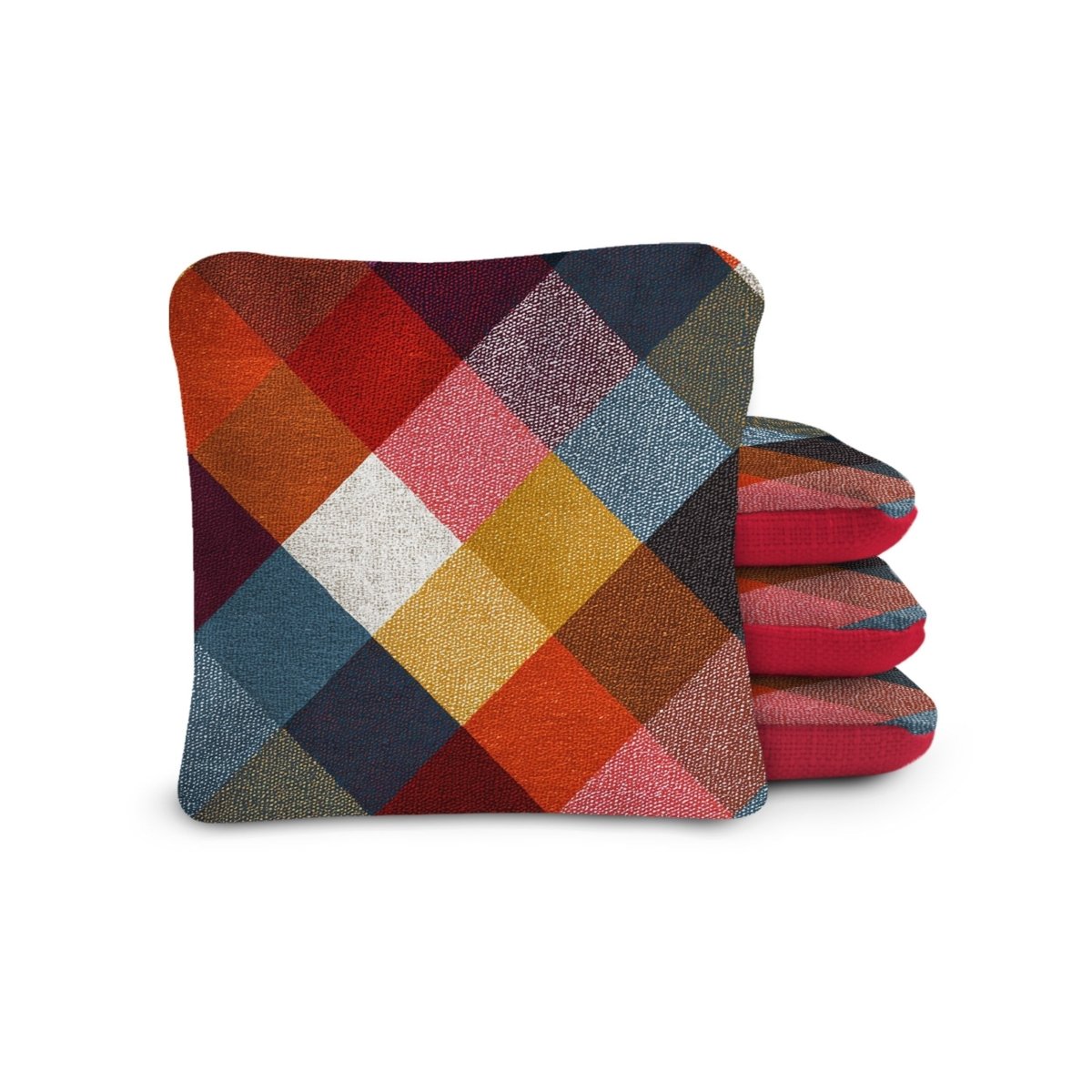 6-in Dual-Sided Cornhole Bags | Plaid Collection - Vintage Buffalo Check Colorful Red EGCB66TS-59 | American Cornhole Association