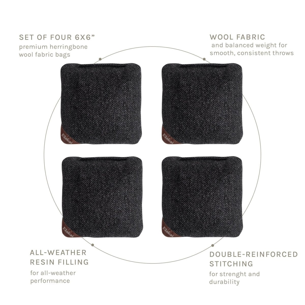 6-in Herringbone Cornhole Bags | Premium All-Weather Collection - Black EGCB66H-08 | American Cornhole Association