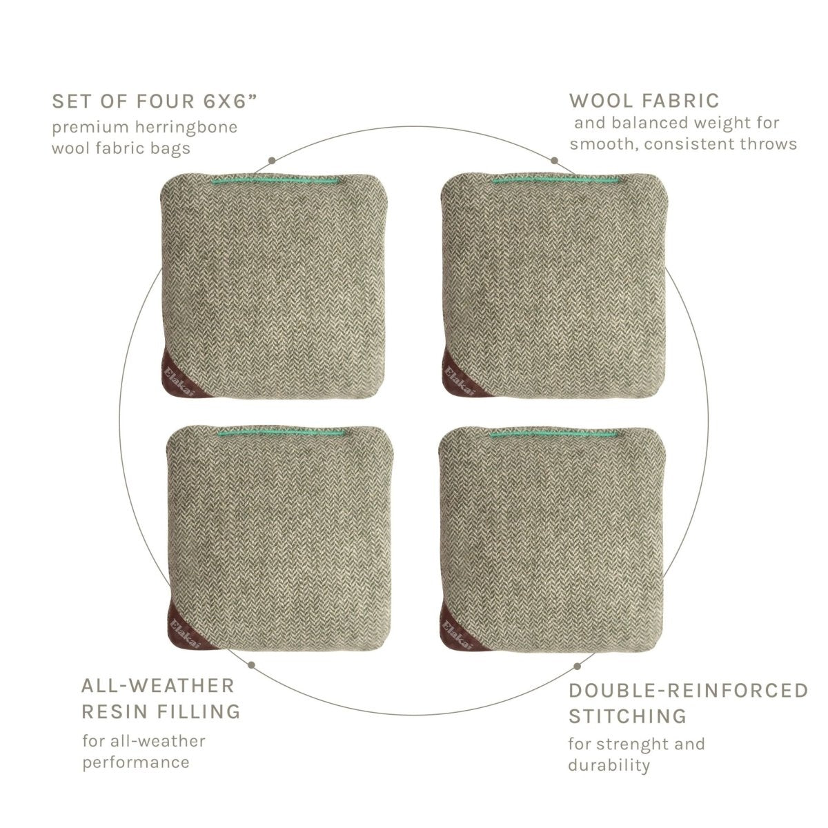 6-in Herringbone Cornhole Bags | Premium All-Weather Collection - Green Sprout EGCB66H-04 | American Cornhole Association