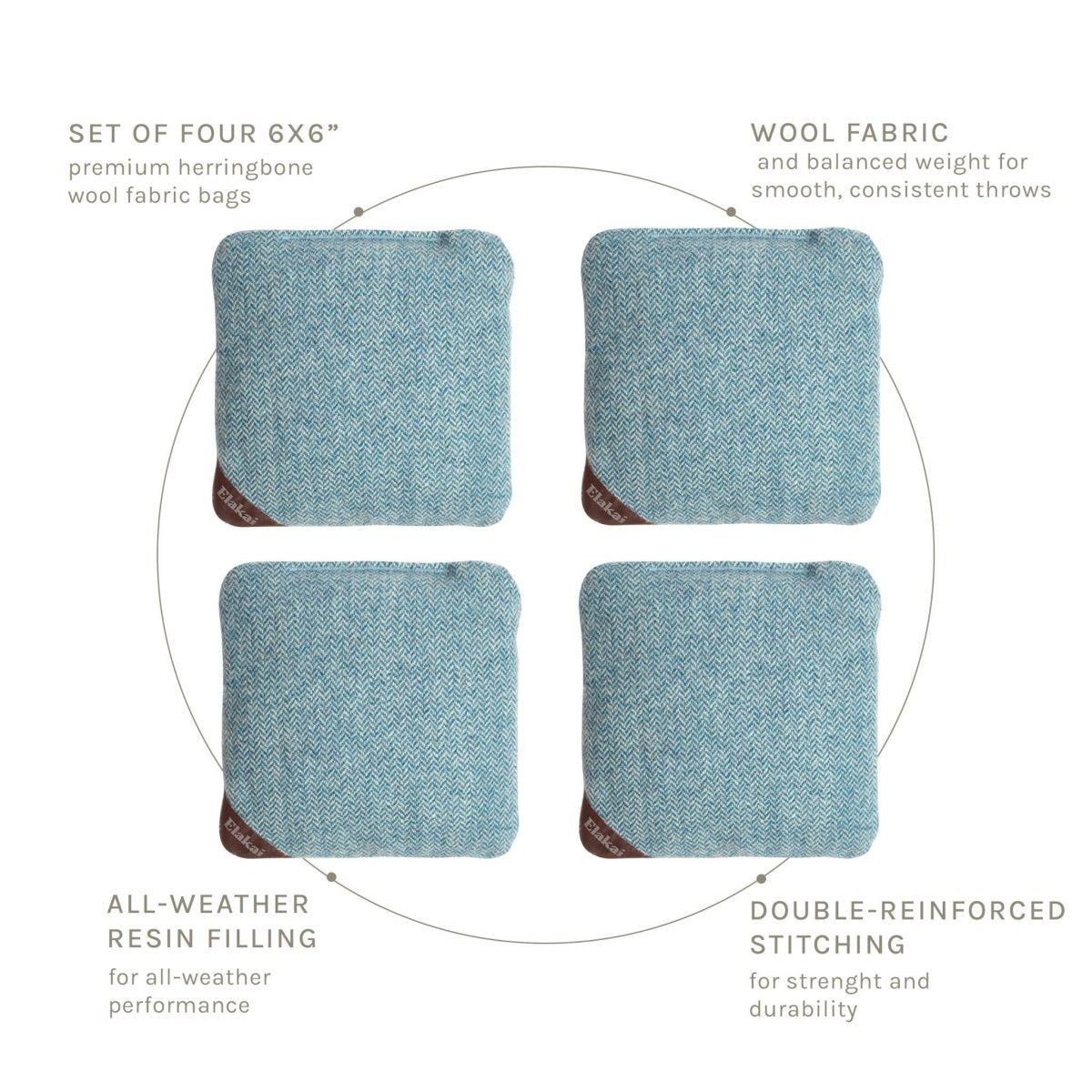 6-in Herringbone Cornhole Bags | Premium All-Weather Collection - Sky Blue EGCB66H-02 | American Cornhole Association