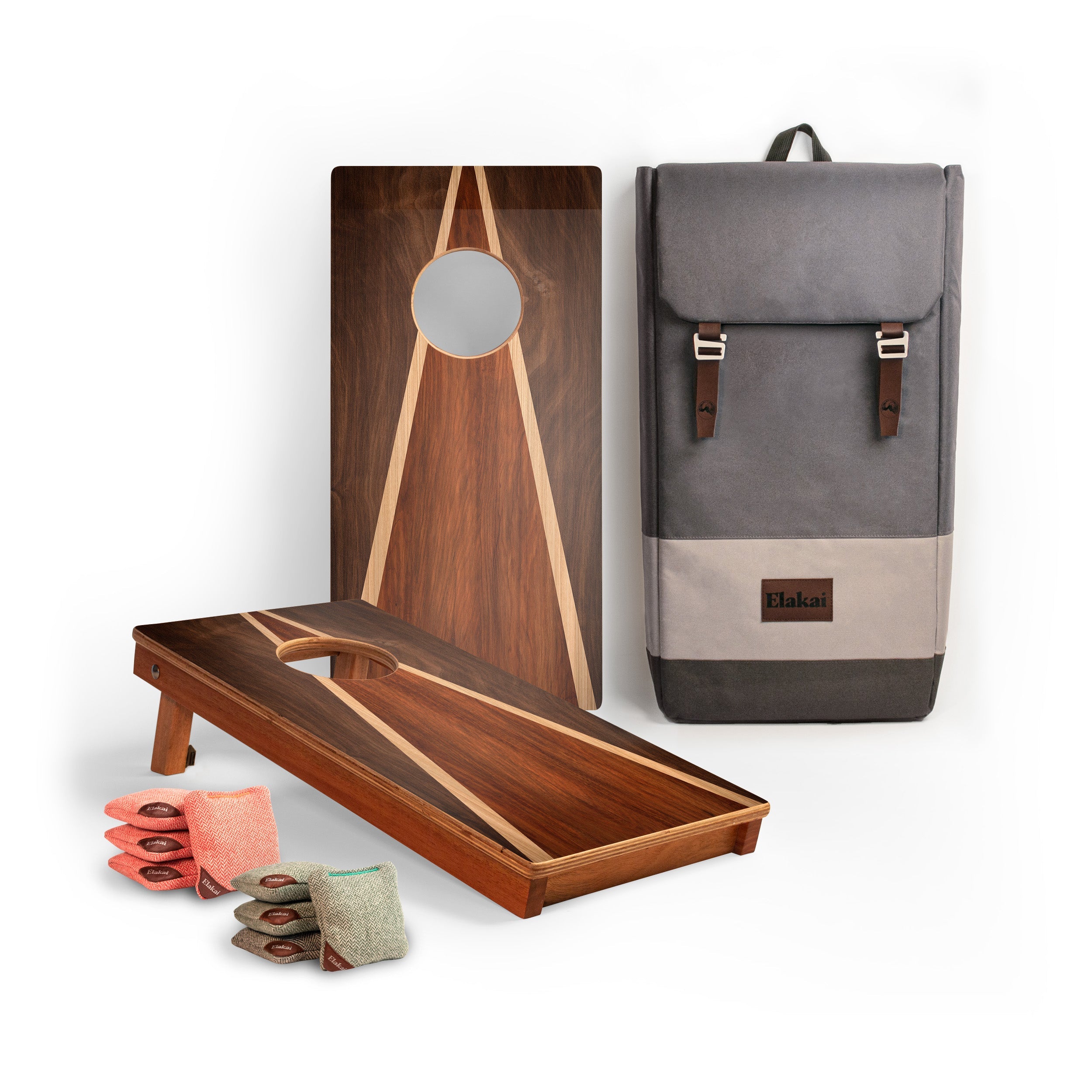 1ft x 2ft  Dark Wood Triangle Compact Travel Cornhole Board Set