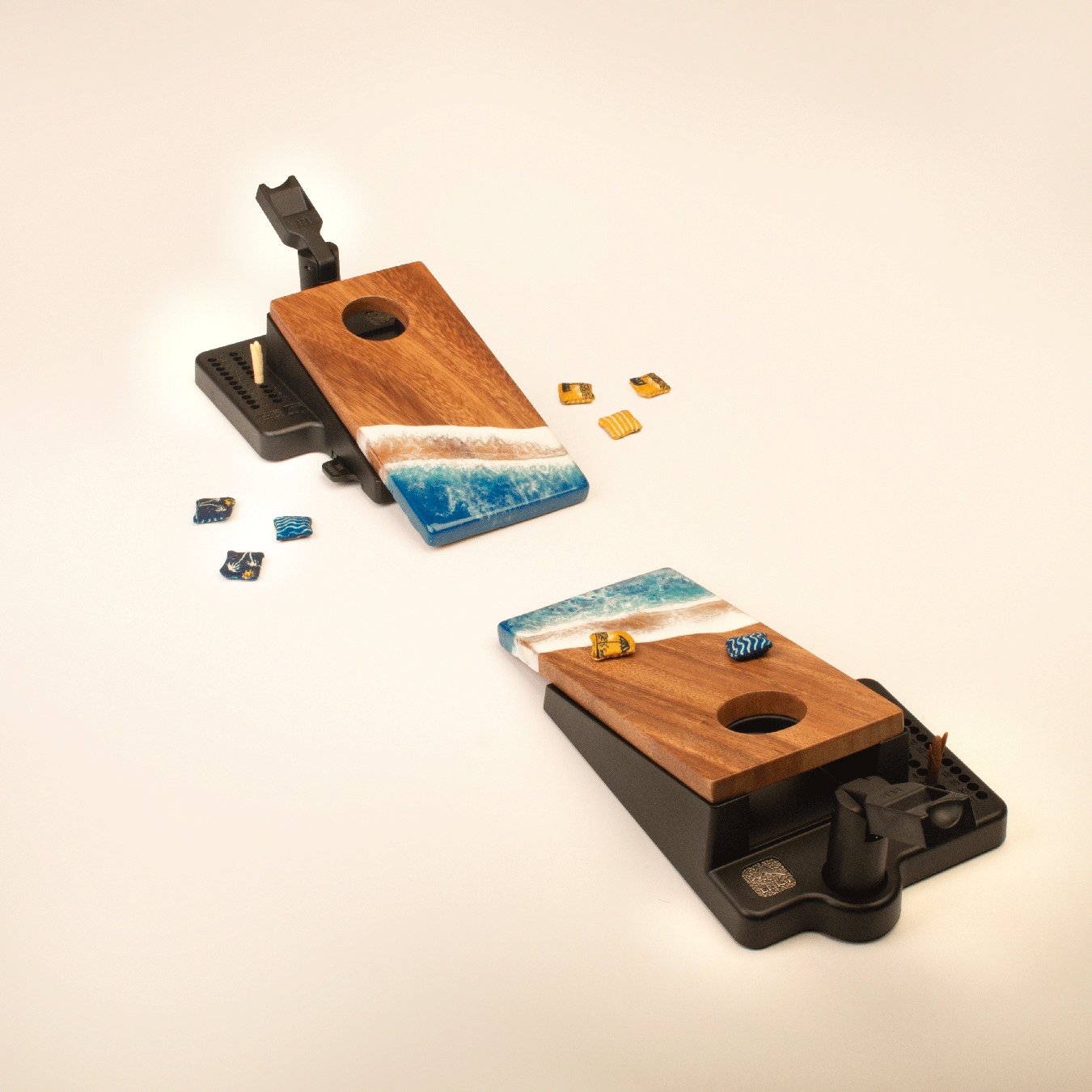 The Beach Epoxy Resin Double Chuck ART Mini Tabletop Cornhole Game