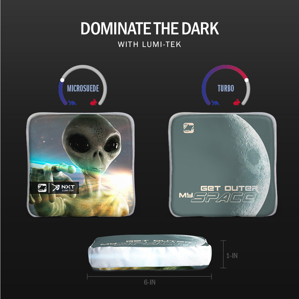 Into Space After Dark 2x4 Cornhole Set with Lights & Reflective Bags