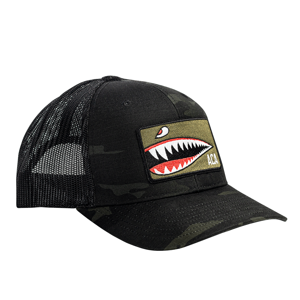 ACA Black Camo Richardson Snapback Trucker Hat with Bomber Patch, Black - American Cornhole Association