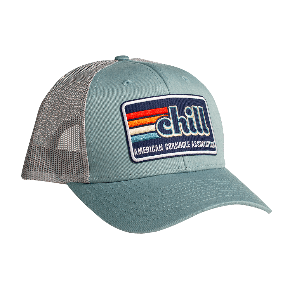 ACA Teal and Gray Richardson Snapback Trucker Hat with Retro Chill Patch, Teal - American Cornhole Association