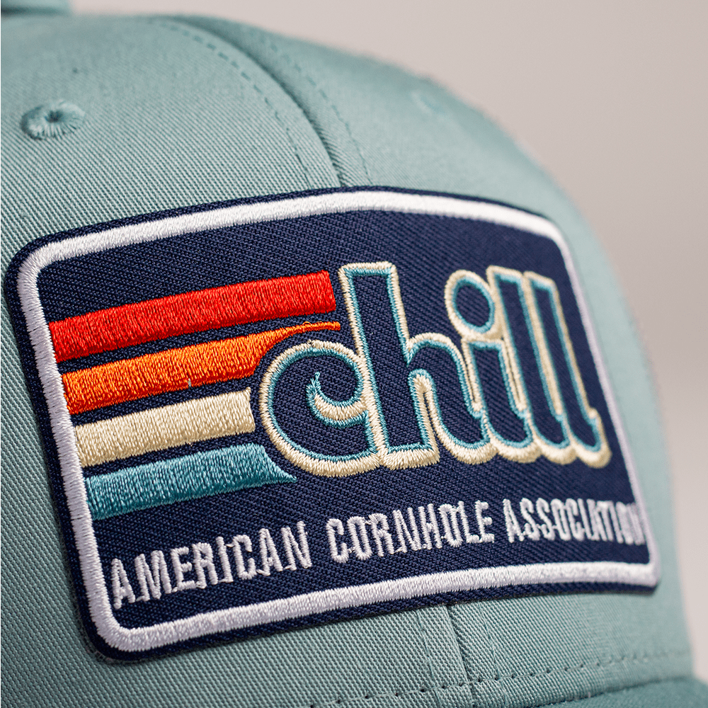 ACA Teal and Gray Richardson Snapback Trucker Hat with Retro Chill Patch, Teal - American Cornhole Association