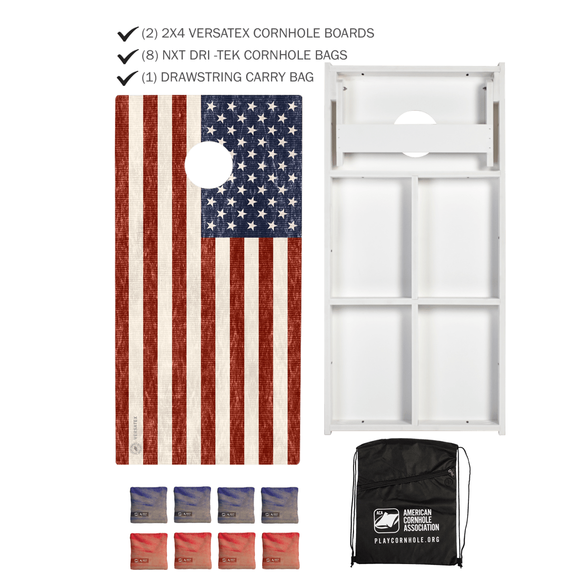 American Flag All - Weather 2x4 Cornhole Set with Waterproof Bags - | American Cornhole Association