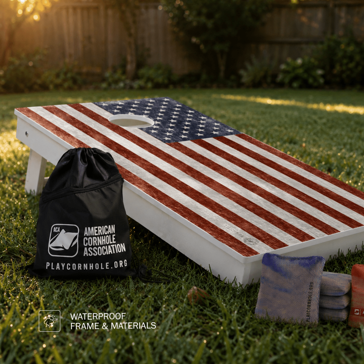 American Flag All - Weather 2x4 Cornhole Set with Waterproof Bags - | American Cornhole Association