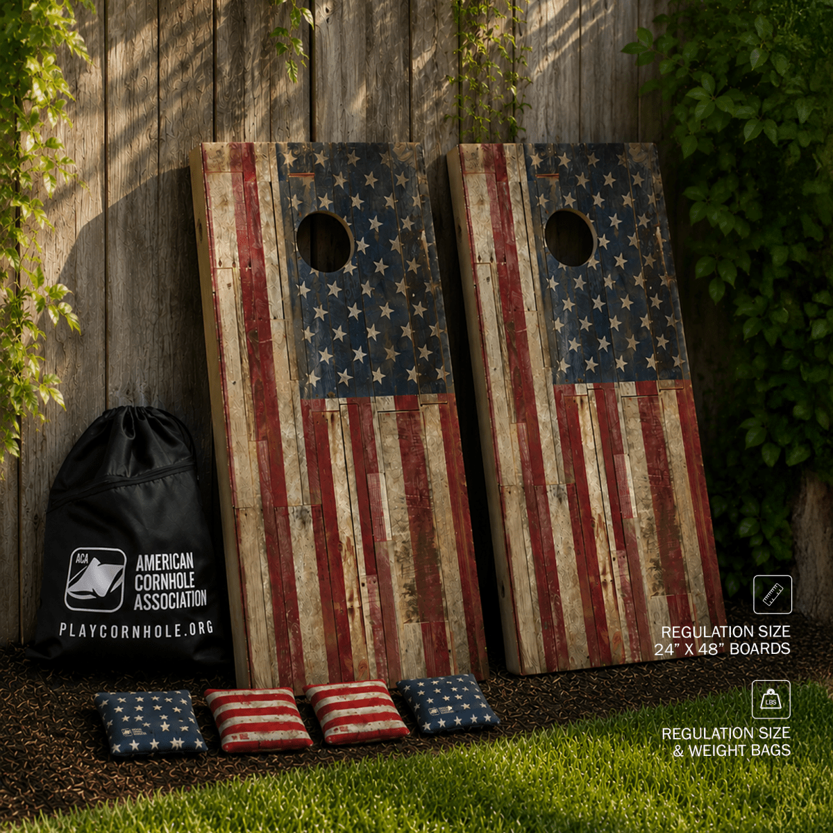 American Flag Official ACA Regulation 2x4 Cornhole Set - | American Cornhole Association