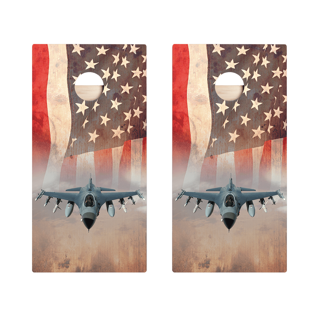 American Flag With Jet Star Cornhole Boards - ACA - 000024 | American Cornhole Association