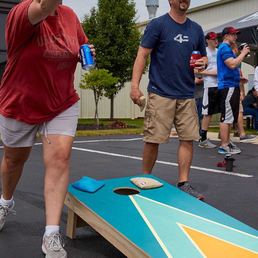 Classic Retro Triangle - Blue and Orange Star Cornhole Boards - ACA - 000434 | American Cornhole Association