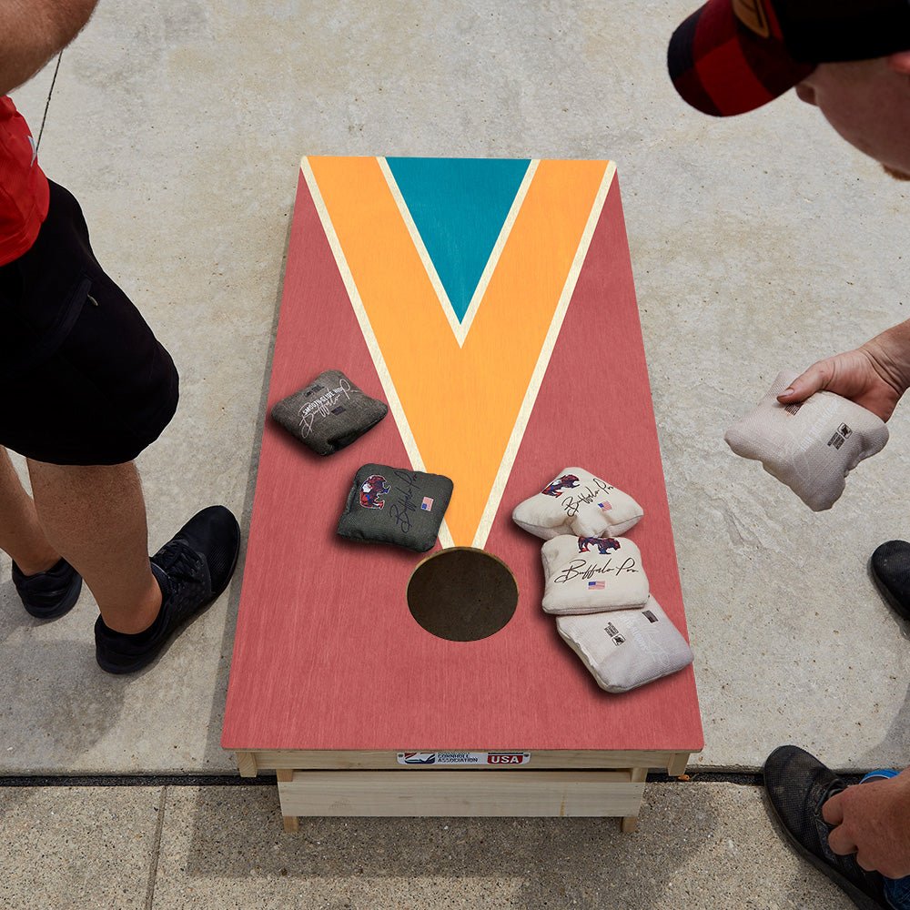 Classic Retro Triangle - Red, Orange, and Blue Star Cornhole Boards - ACA - 000436 | American Cornhole Association