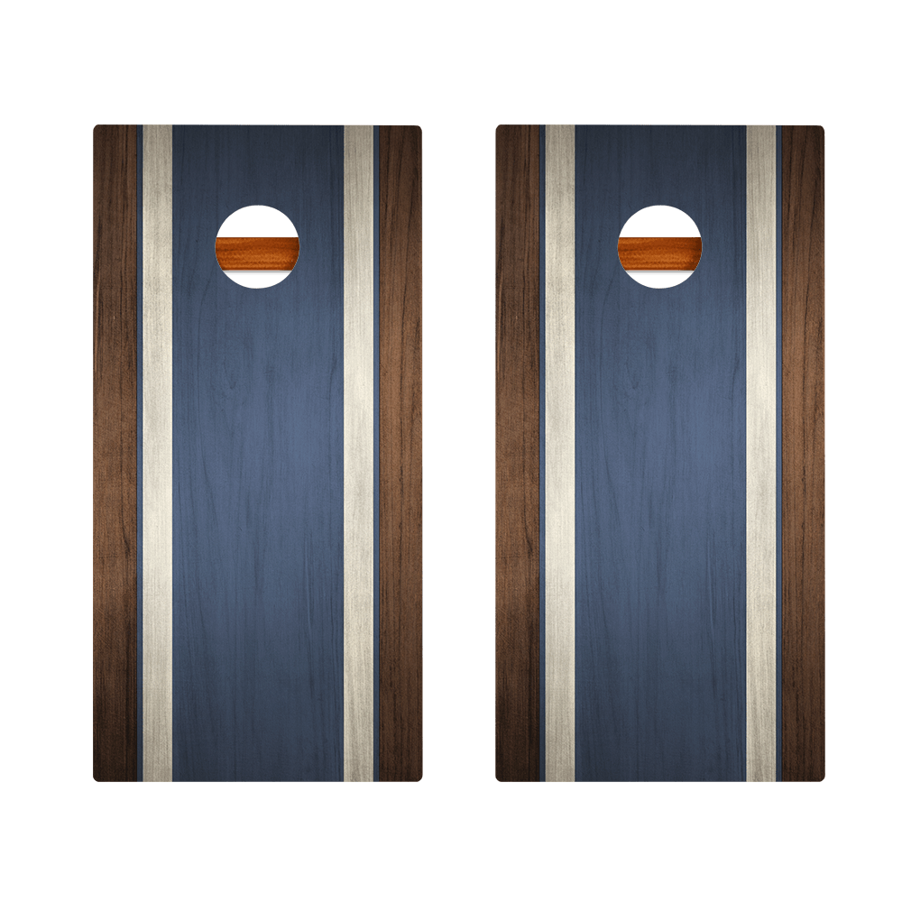 Classic Stripes Dark Wood Blue Silver Series Cornhole Boards - American Cornhole Association