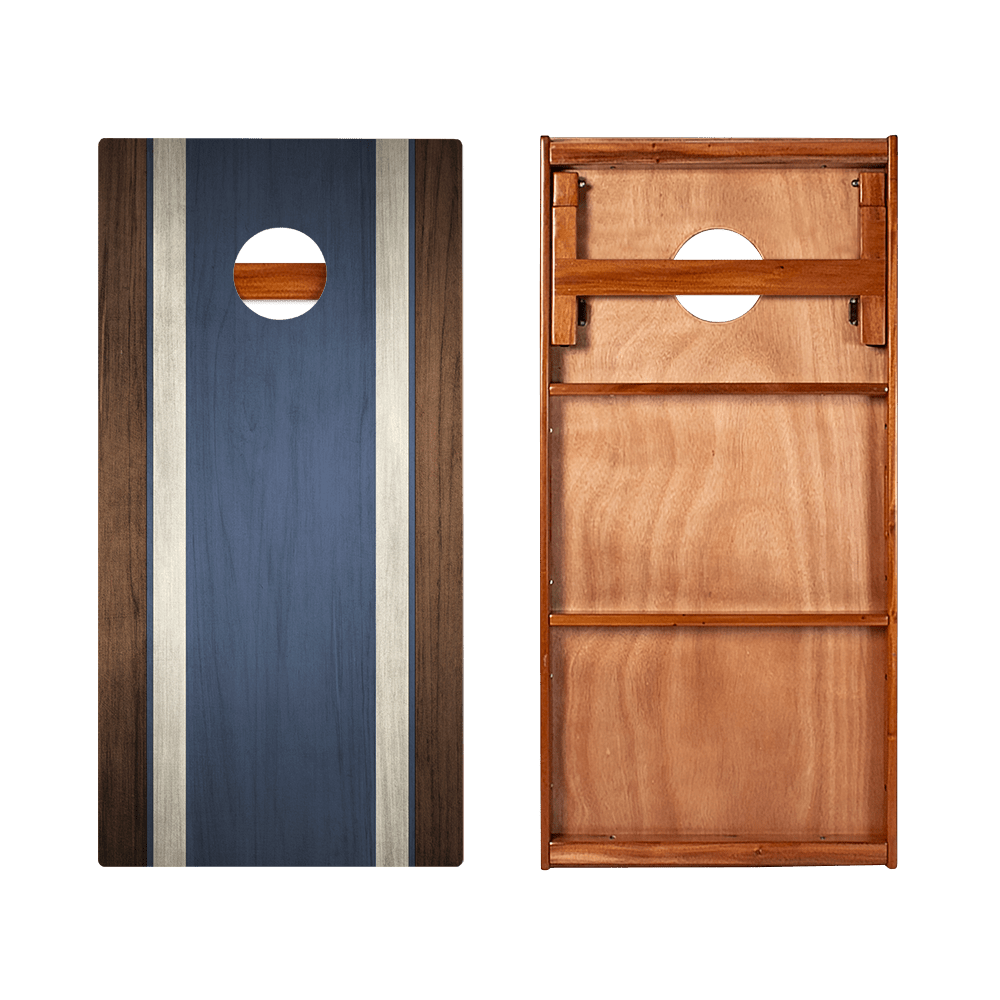 Classic Stripes Dark Wood Blue Silver Series Cornhole Boards - American Cornhole Association