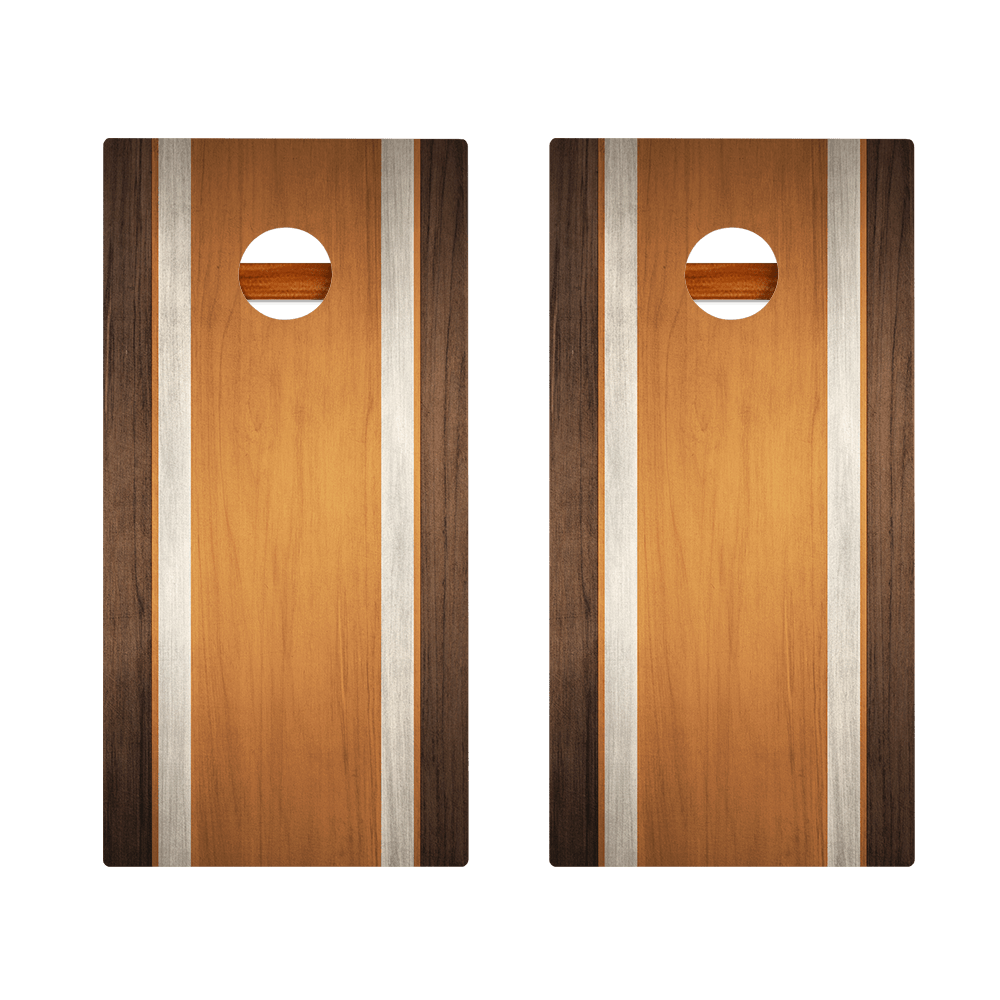 Classic Stripes Dark Wood Orange Silver Series Cornhole Boards - American Cornhole Association
