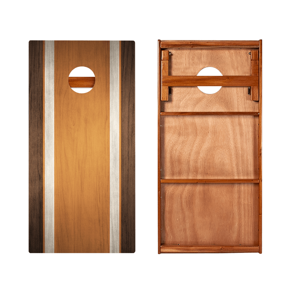 Classic Stripes Dark Wood Orange Silver Series Cornhole Boards - American Cornhole Association