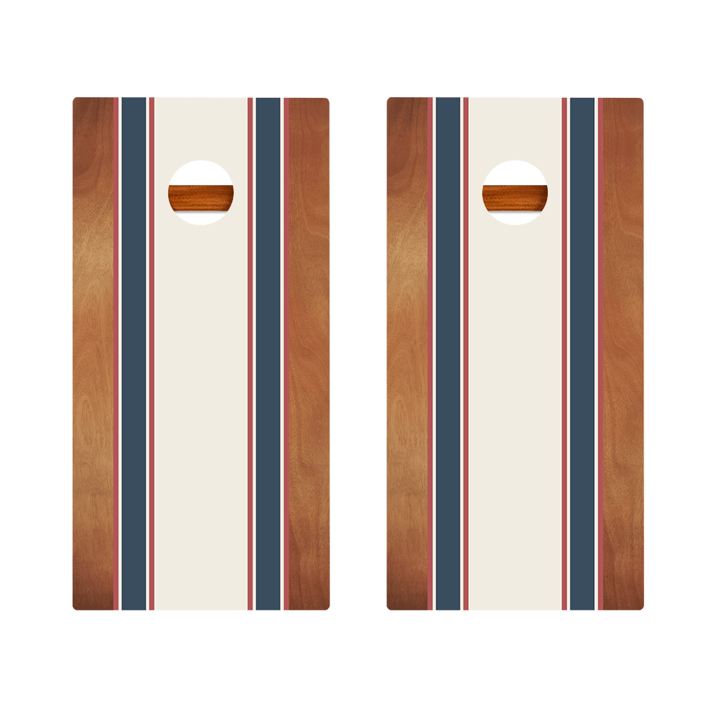 Classic Stripes Mahogany Blue and Red Silver Series Cornhole Boards - American Cornhole Association