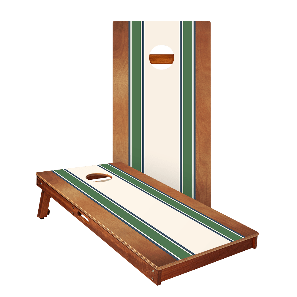 Classic Stripes Mahogany Green and Navy Silver Series Cornhole Boards - American Cornhole Association