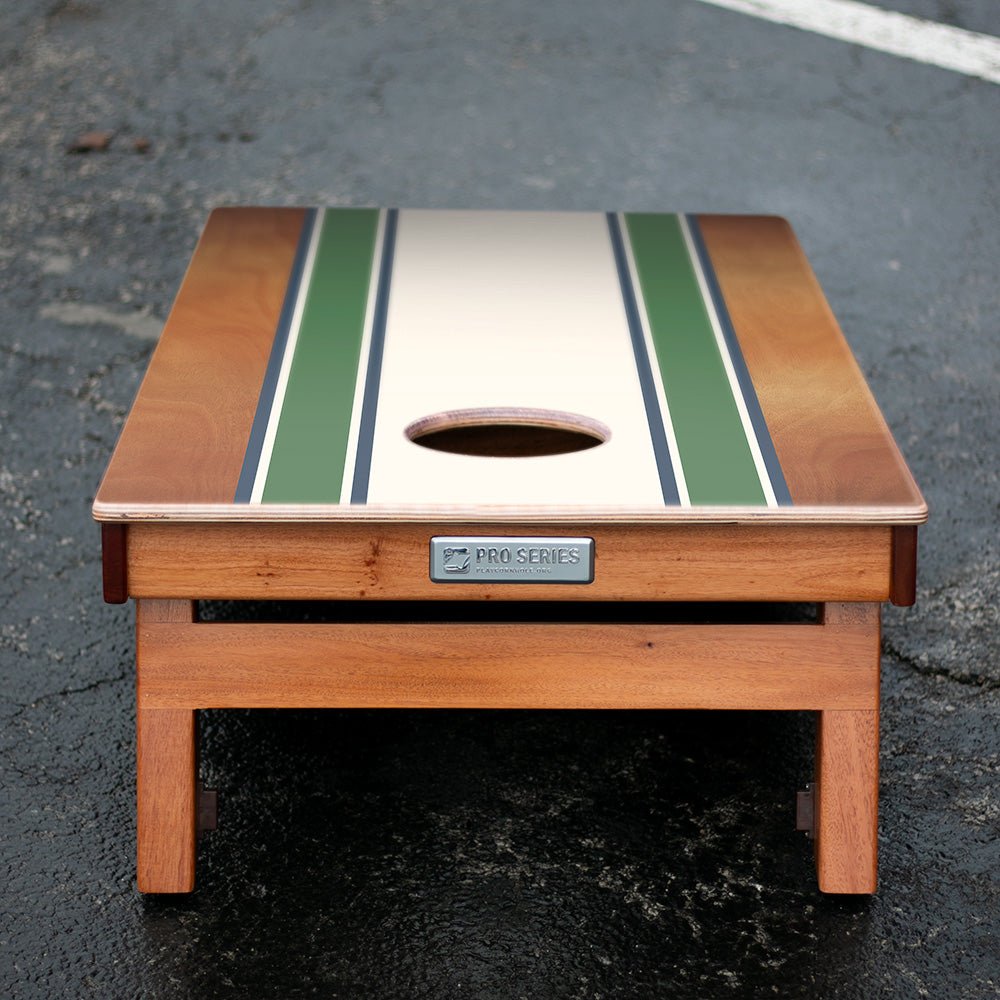 Classic Stripes Mahogany Green and Navy Silver Series Cornhole Boards - American Cornhole Association