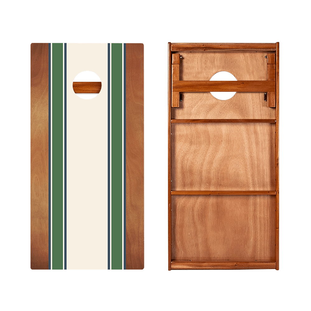 Classic Stripes Mahogany Green and Navy Silver Series Cornhole Boards - American Cornhole Association
