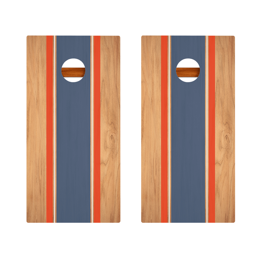 Classic Stripes Natural Wood Blue and Red Silver Series Cornhole Boards - American Cornhole Association