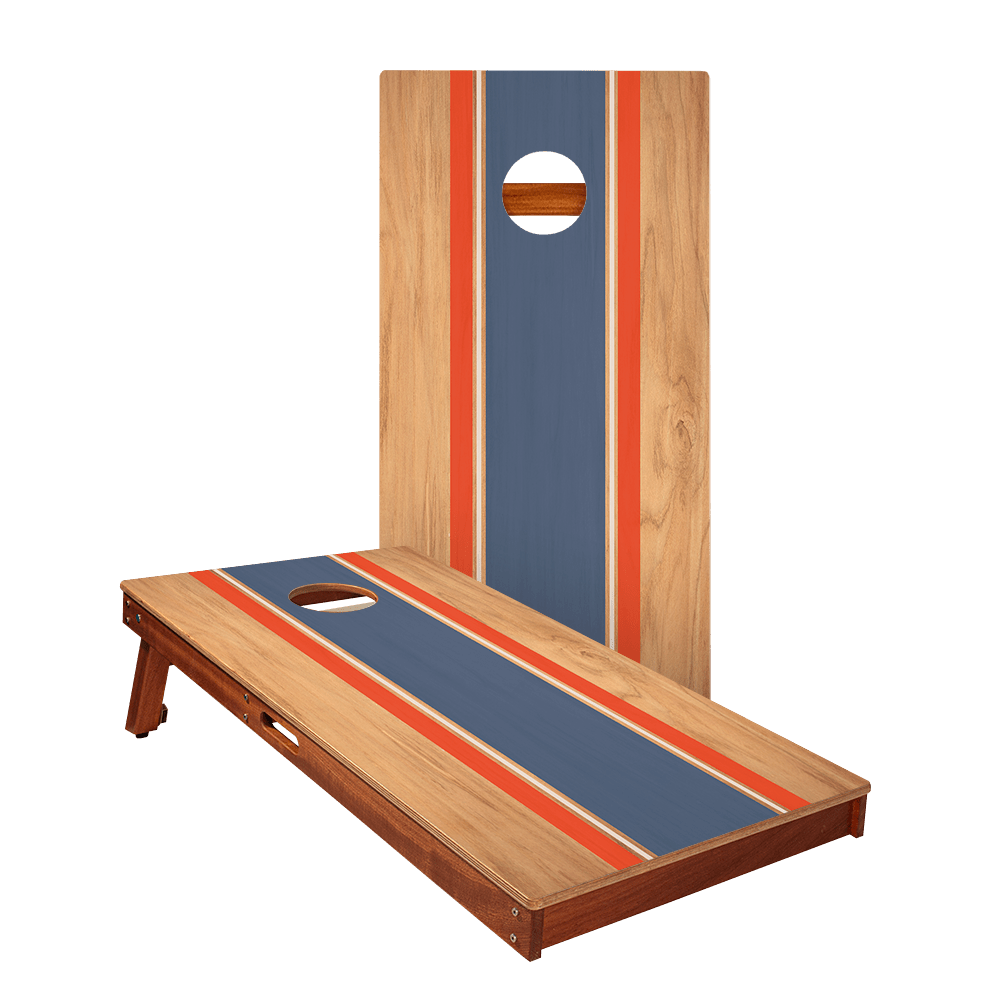 Classic Stripes Natural Wood Blue and Red Silver Series Cornhole Boards - American Cornhole Association