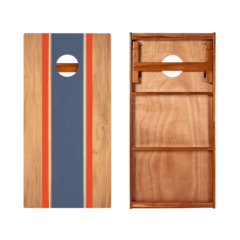 Classic Stripes Natural Wood Blue and Red Silver Series Cornhole Boards - American Cornhole Association