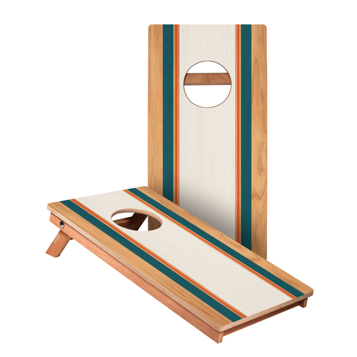 Classic Stripes Teal Orange Backyard 1x2ft Cornhole Boards - WACA-500463 | American Cornhole Association
